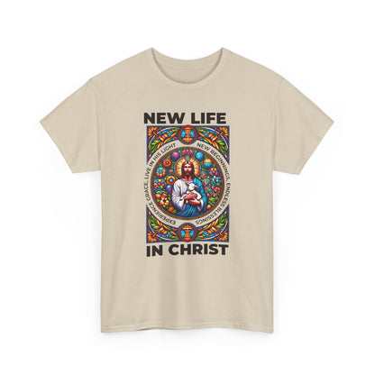 New Life In Christ T-Shirt — Christian Faith Graphic Tee (Stained Glass Jesus)