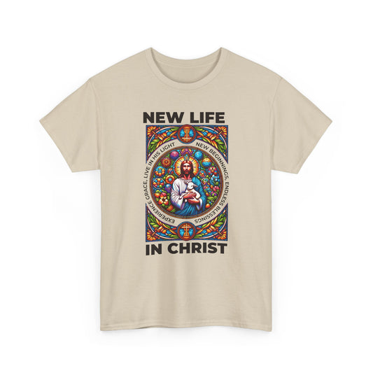 New Life In Christ T-Shirt — Christian Faith Graphic Tee (Stained Glass Jesus)