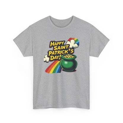 Saint Patrick's Day Tee — "Happy Saint Patrick's Day!" Pot of Gold Rainbow T-Shirt