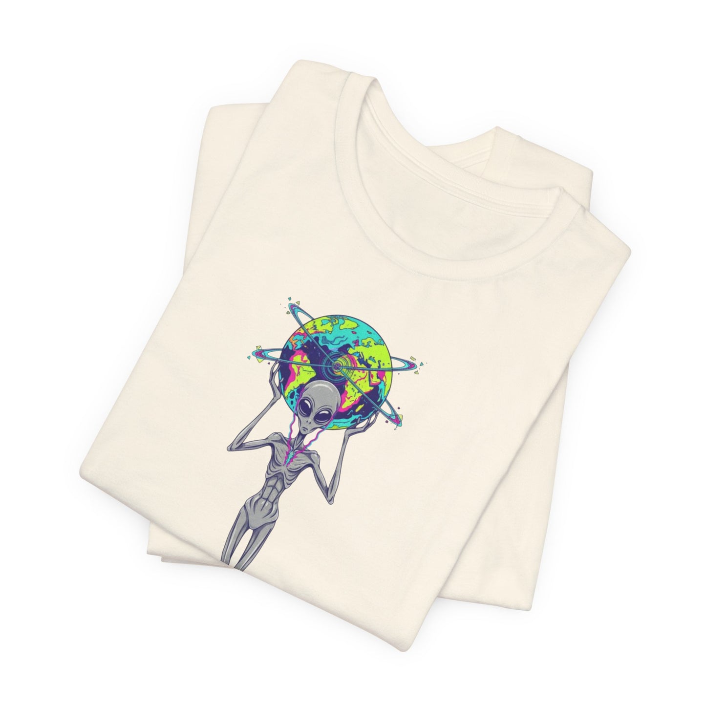 Alien Holding Earth Graphic Tee — Cosmic Sci‑Fi Alien Shirt