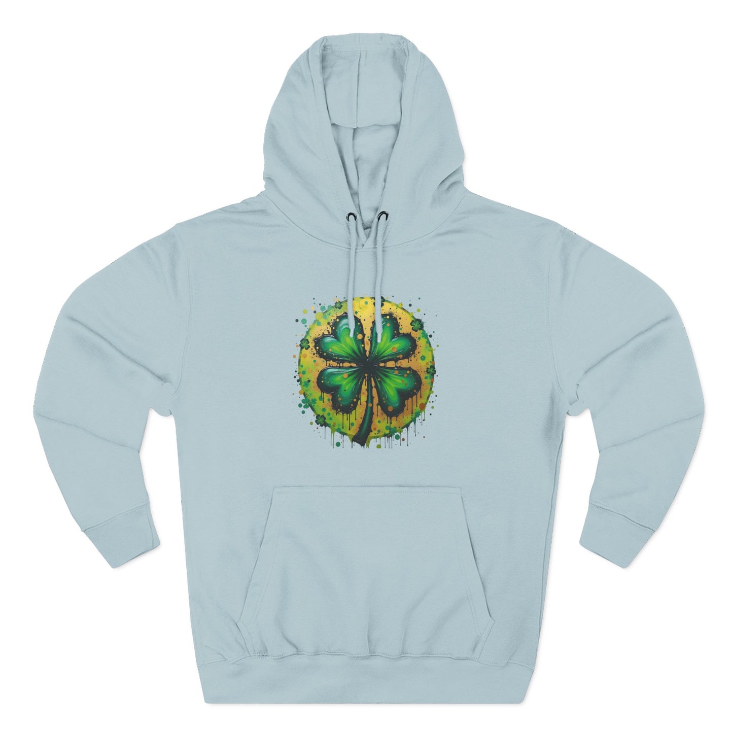St. Patrick's Watercolor Shamrock Hoodie — Green Four-Leaf Luck Pullover