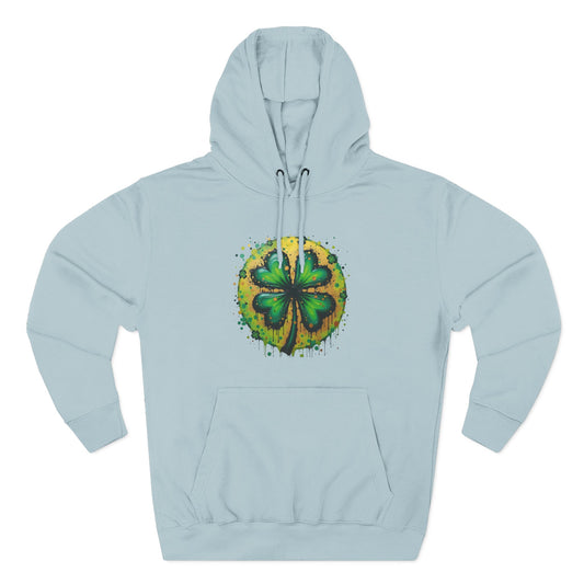 St. Patrick's Watercolor Shamrock Hoodie — Green Four-Leaf Luck Pullover