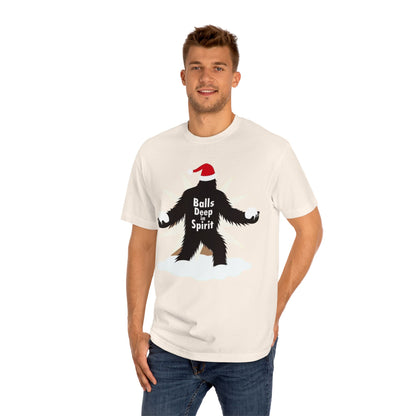 Bigfoot Holiday Tee — "Balls Deep Spirit" Funny Christmas Sasquatch T-Shirt
