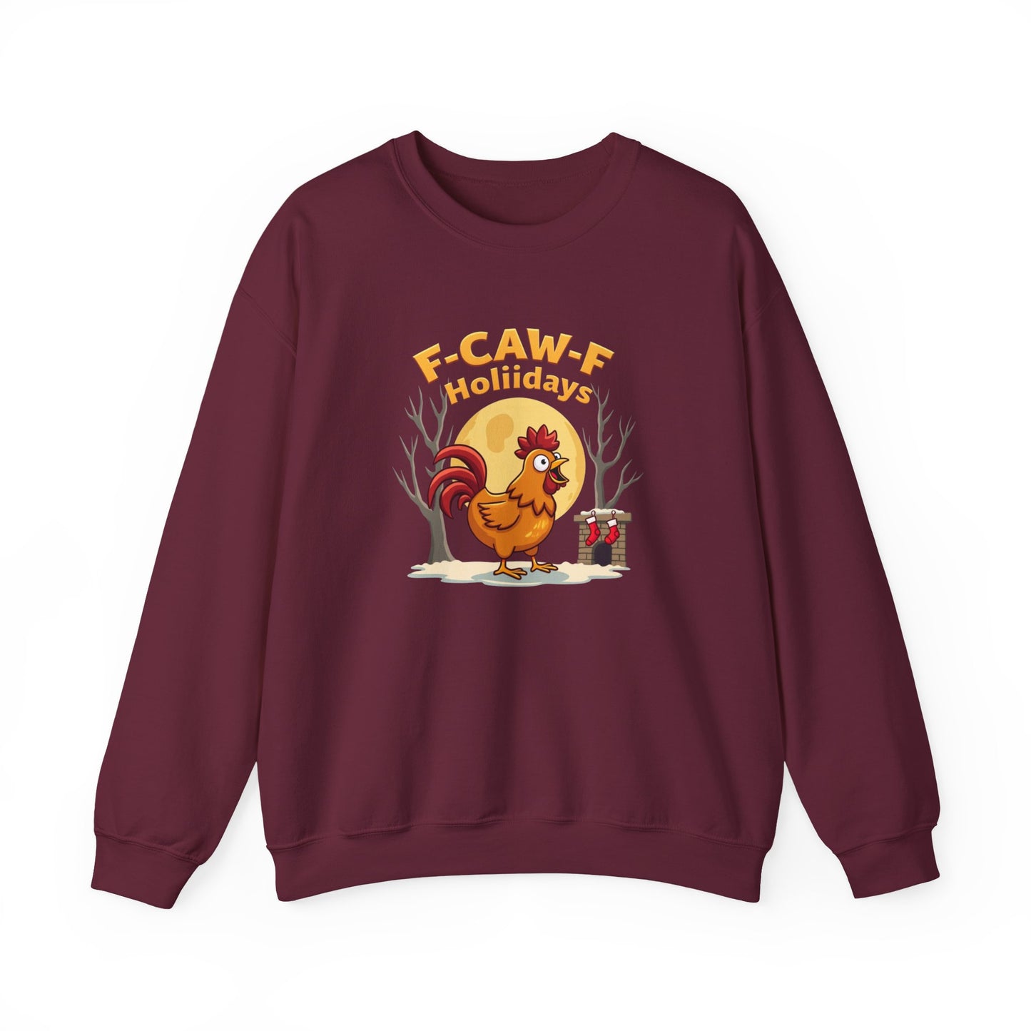 Rooster F-Caw-f Holiday sweater, Unisex Heavy Blend™ Crewneck Sweatshirt
