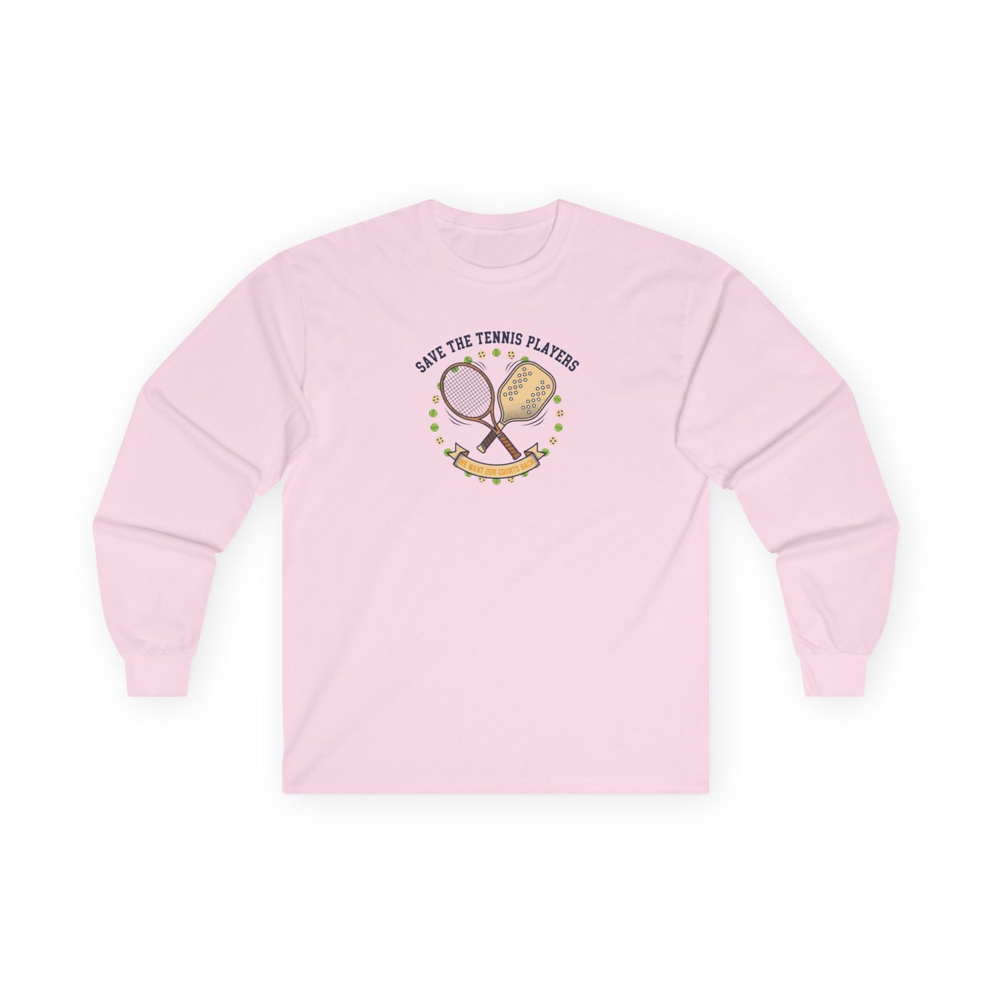 Save the Tennis Players Long Sleeve Tee — Vintage Tennis Racket Graphic