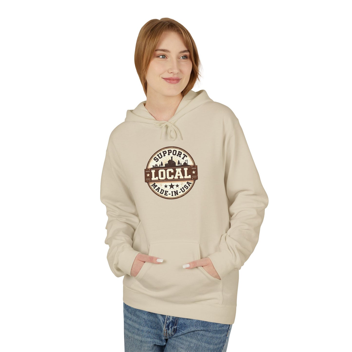 Support Local Hoodie — “Support Local Made in USA” Vintage Badge Pullover