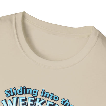 Sliding Penguin, Weekend Vibes T-Shirt, Funny Graphic Tee, Penguin Design Shirt, Casual Apparel, Unisex Softstyle T-Shirt - Psychonaut Swag