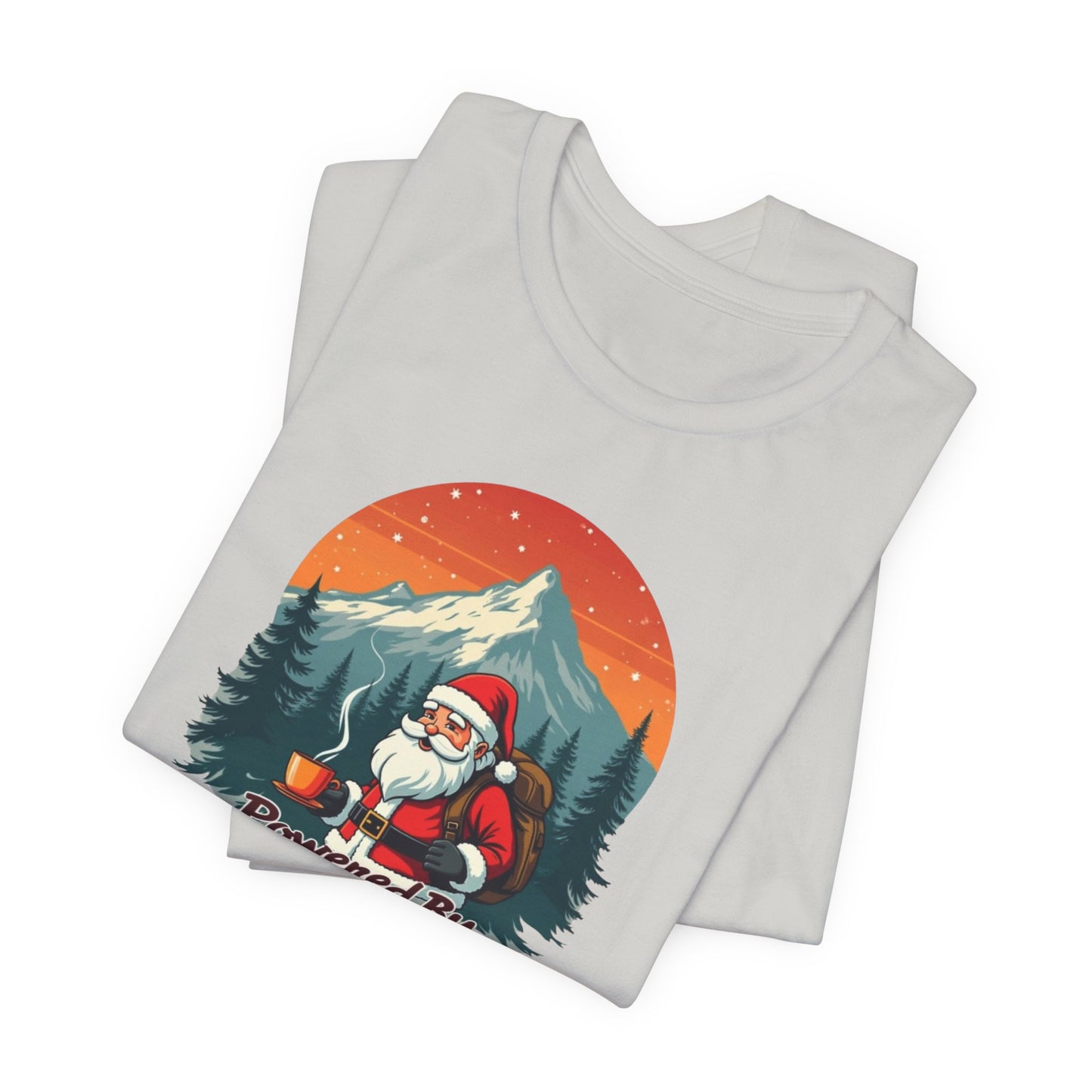 Coffee-Powered Santa T-Shirt — "Powered by Coffee" Holiday Tee