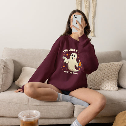 Halloween Ghost Sweatshirt — "I'm Just Here for the Boos" Cozy Crewneck