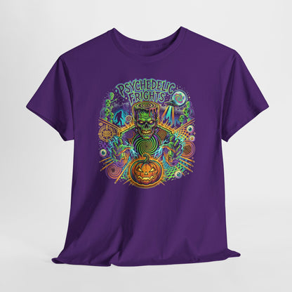 Psychedelic Monsters Halloween Tee — Spooky Pumpkin and Sasquatch Horror Graphic T-Shirt
