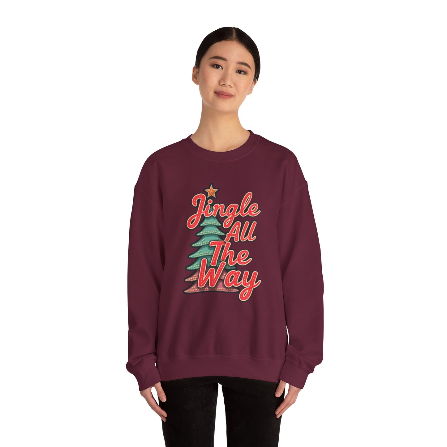 Christmas Sweatshirt — "Jingle All The Way" Retro Tree Holiday Crewneck