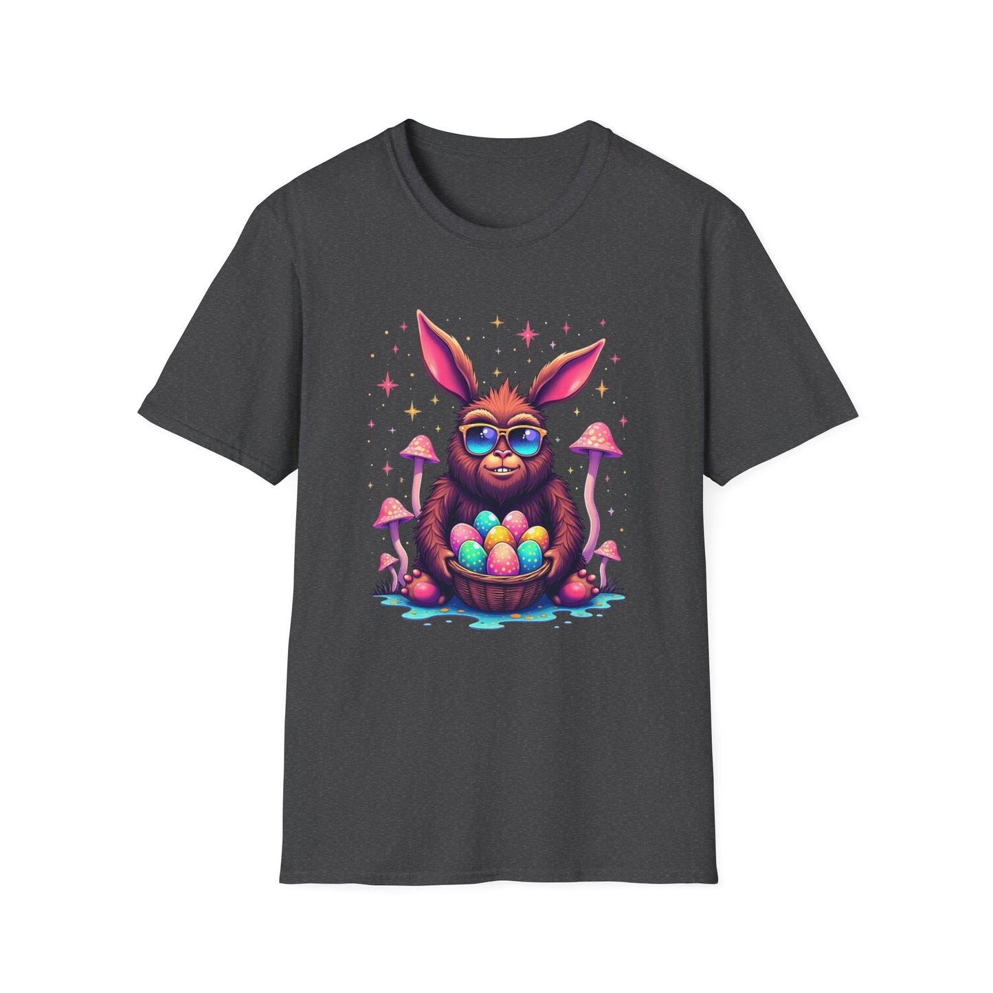 Easter Bunny Sasquatch T-Shirt — Colorful Psychedelic Bunny with Egg Basket