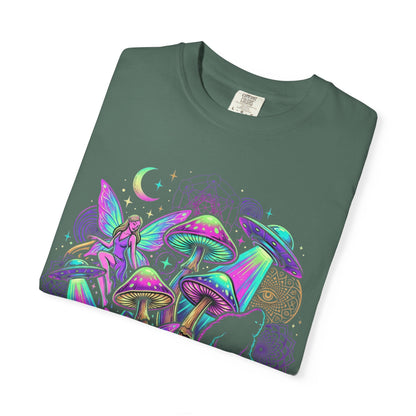 Psychedelic Mushroom Graphic T-Shirt — Neon Space Trippy Art