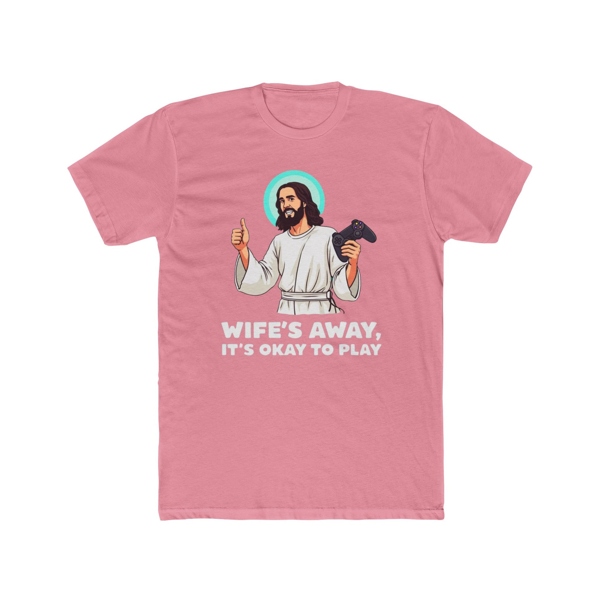 Wife’s away, Jesus tee, Playful Unisex Crew Tee with Humorous Design - Psychonaut Swag