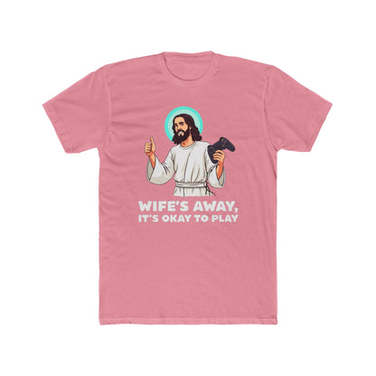 Wife’s away, Jesus tee, Playful Unisex Crew Tee with Humorous Design - Psychonaut Swag
