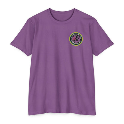 Sports Massage, Retro Camper Badge T-Shirt — Vintage RV Travel Logo Tee
