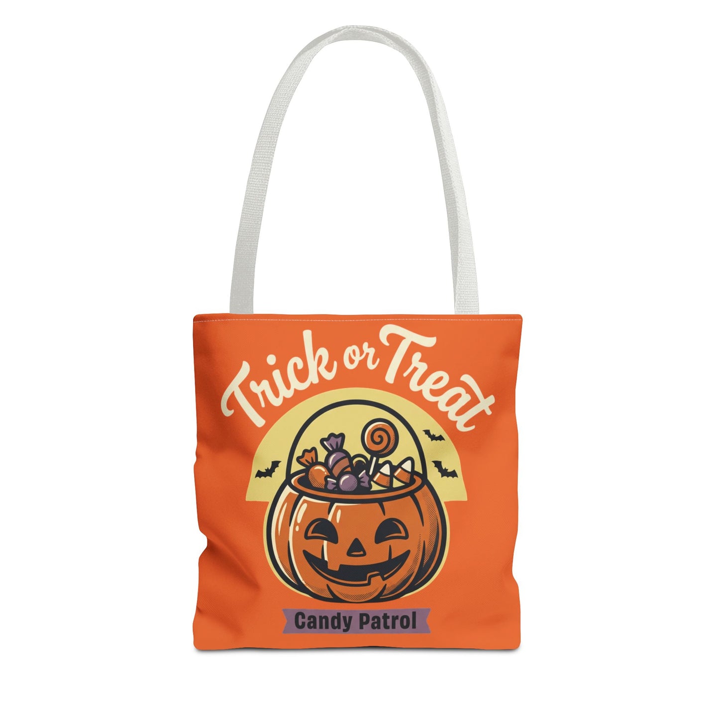 Halloween Trick or Treat Tote Bag — "Candy Patrol" Pumpkin Candy Bucket Design