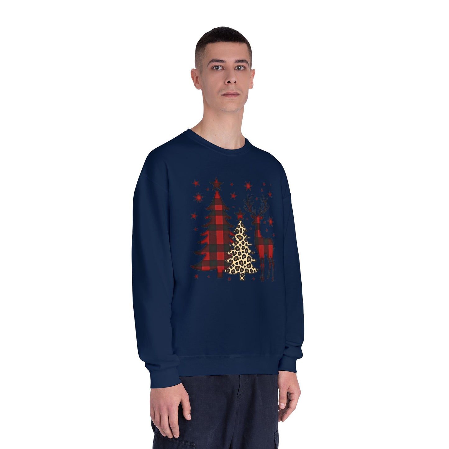 Christmas Buffalo Plaid Trees & Reindeer Crewneck Sweatshirt