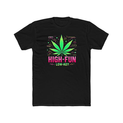 High-Fun Low-Key Cannabis Leaf T‑Shirt — Retro Neon Marijuana Tee