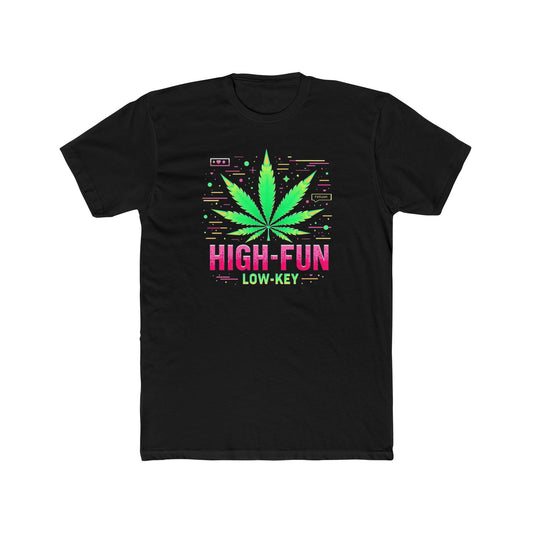 High-Fun Low-Key Cannabis Leaf T‑Shirt — Retro Neon Marijuana Tee