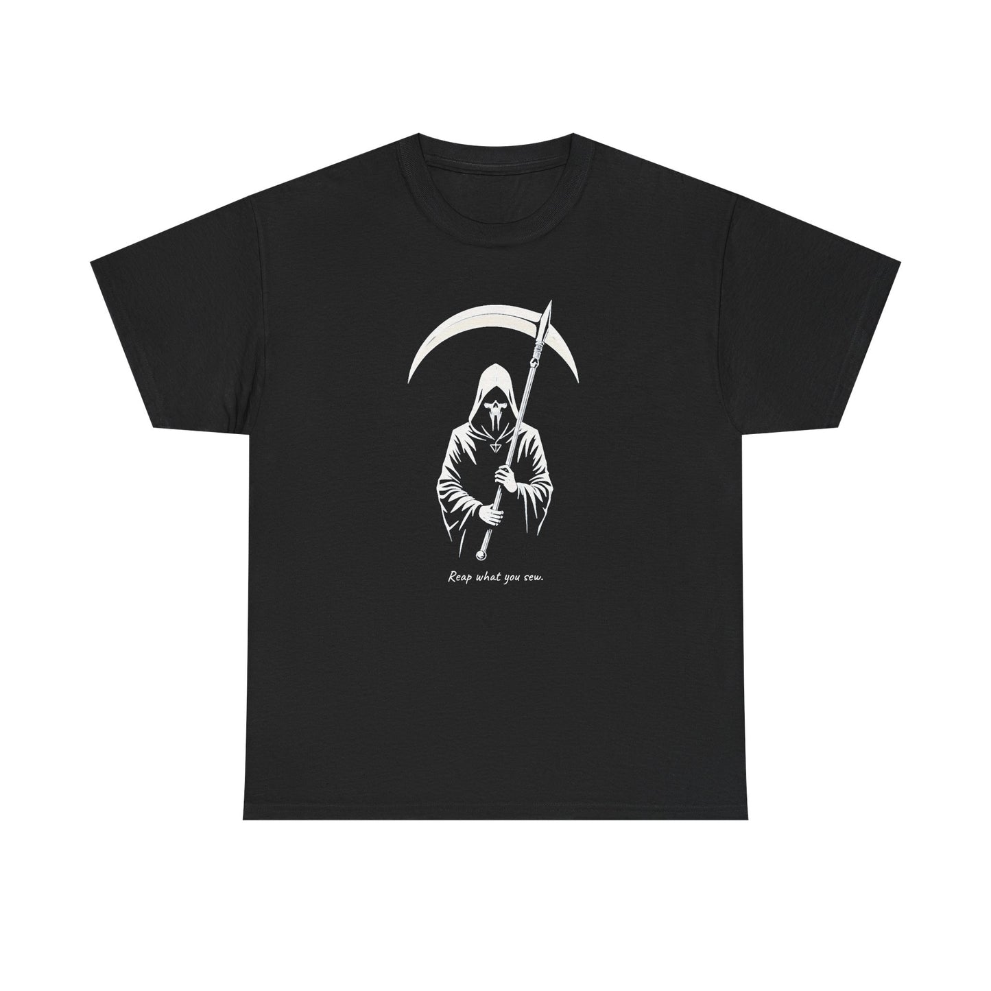 Grim Reaper Scythe T-Shirt — "Reap what you sew” Goth Graphic Tee