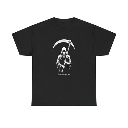 Grim Reaper Scythe T-Shirt — "Reap what you sew” Goth Graphic Tee