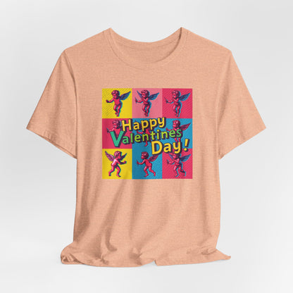 Valentine's Day Pop Art Tee — "Happy Valentine's Day!" Cupid Graphic Shirt