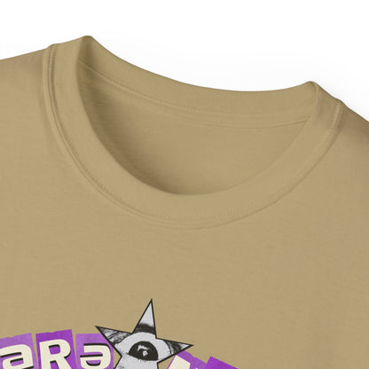 Paranoid in Vegas, Retro Cyber Goth Tee — Purple Distorted Face Graphic Shirt