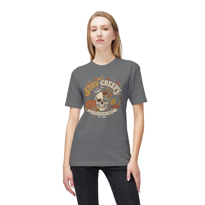 Stay Creepy Halloween T-Shirt — Vintage Skull & Autumn Vibes Tee