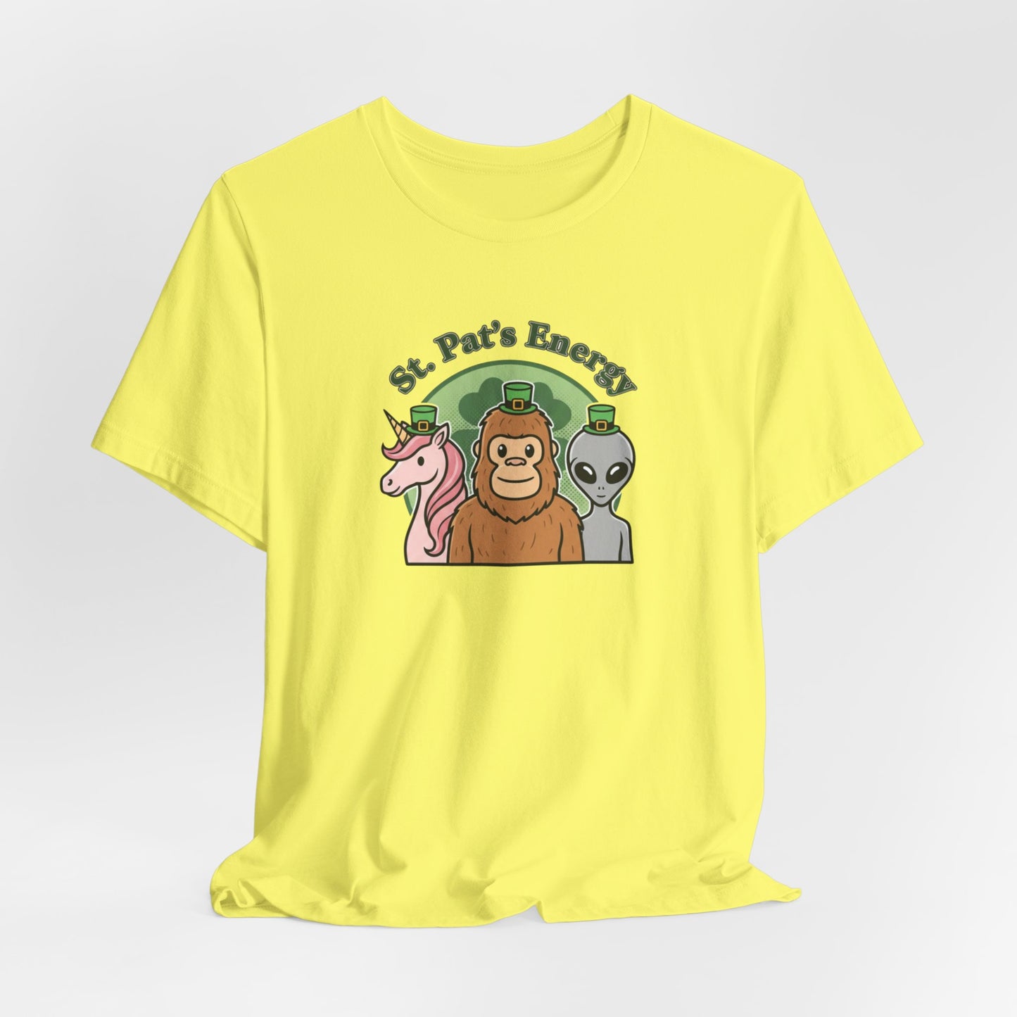 St. Pat’s Energy T‑Shirt — Unicorn, Bigfoot & Alien St. Patrick’s Day Tee