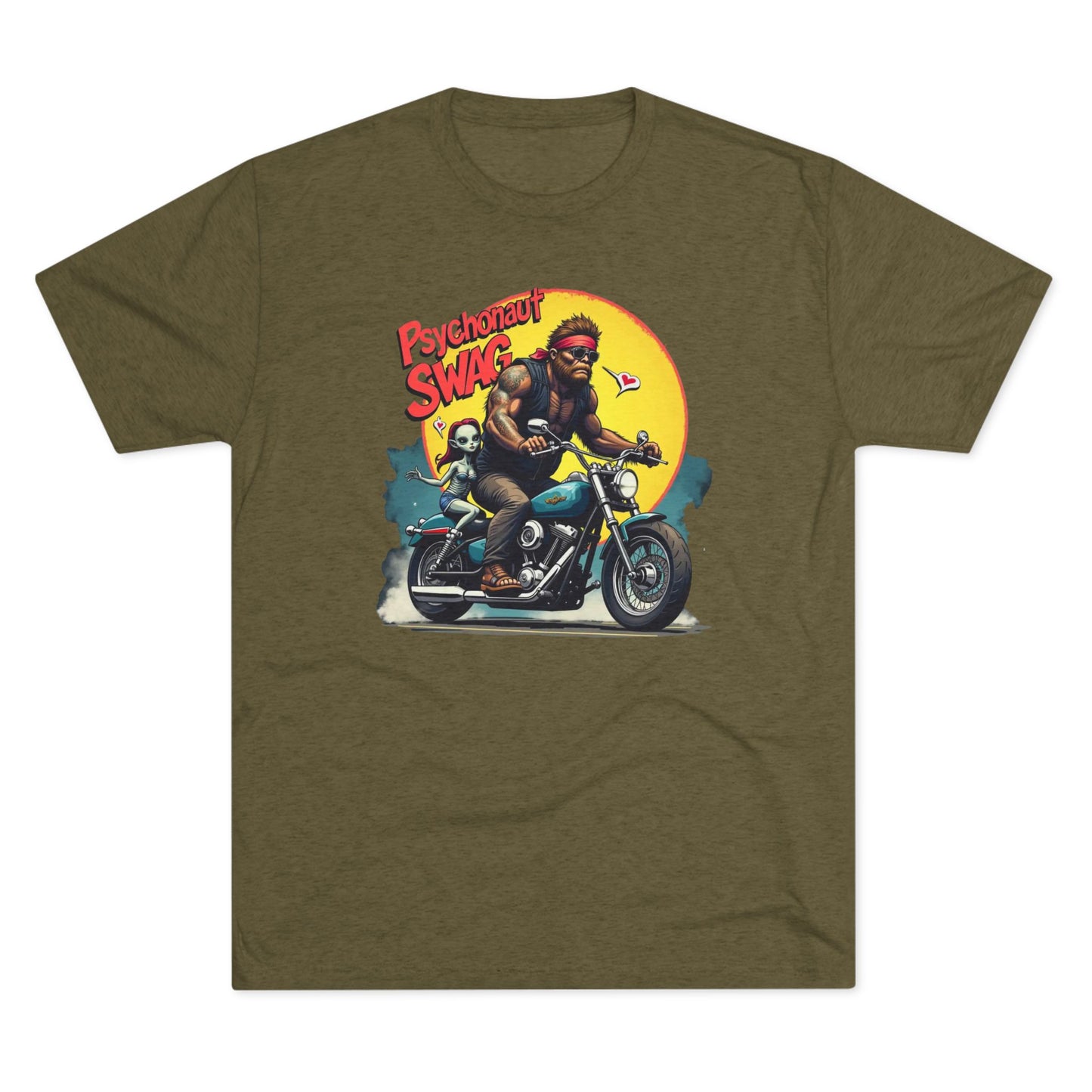 Psychonaut Swag Bigfoot on Motorcycle T-Shirt — Retro Biker Graphic Tee