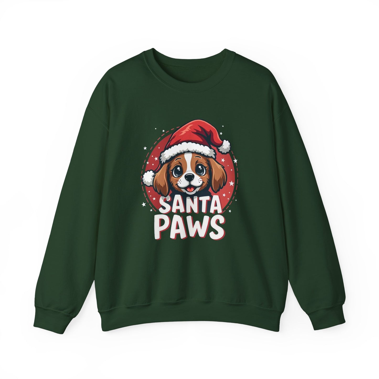 Christmas Dog Sweatshirt — "Santa Paws" Cute Puppy Holiday Crewneck