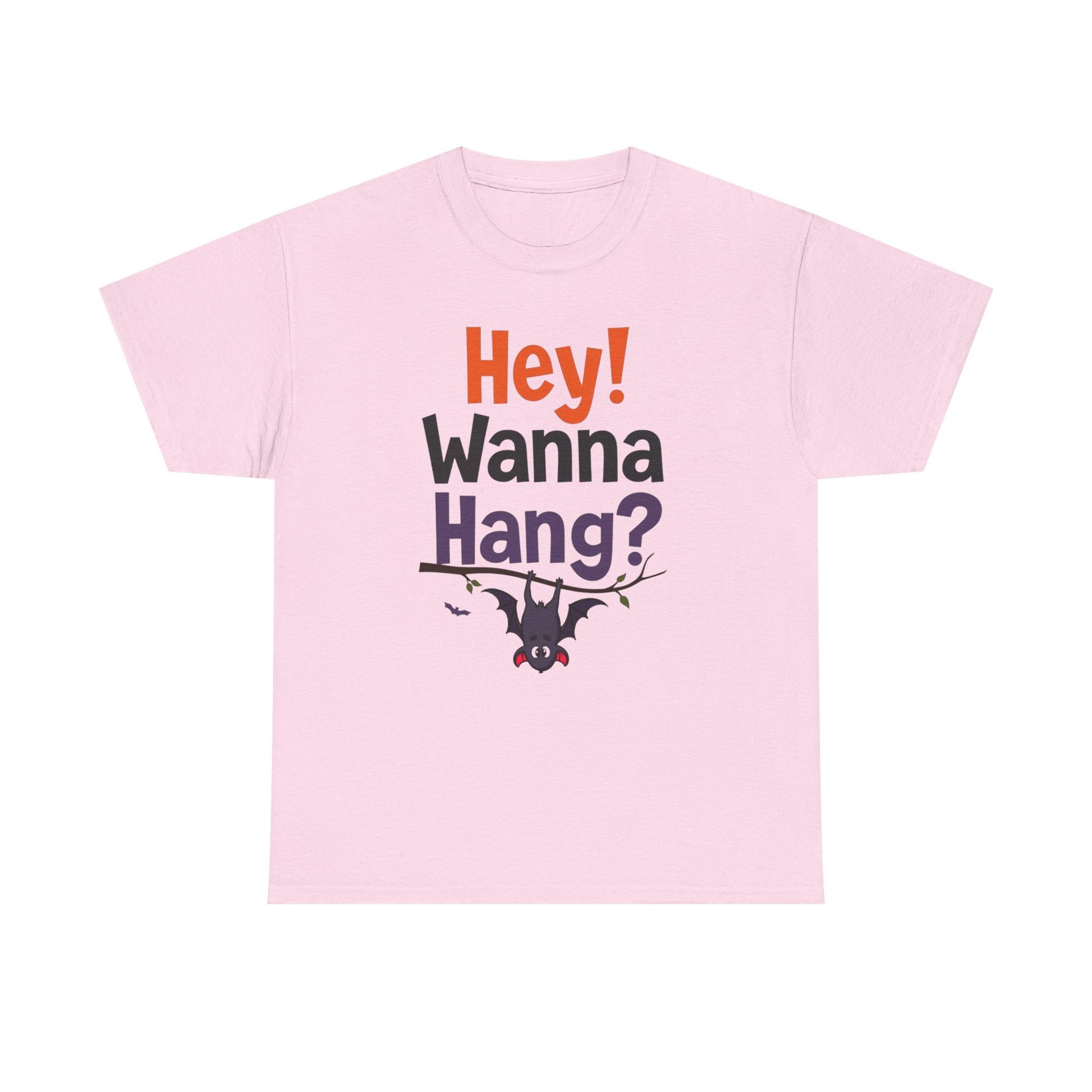 Wanna Hang, Bat Halloween Themed Unisex Heavy Cotton Tee - Fun & Spooky Graphic Tee, Perfect for Parties, Costume Events, Fall Celebrations, Gifts - Psychonaut Swag