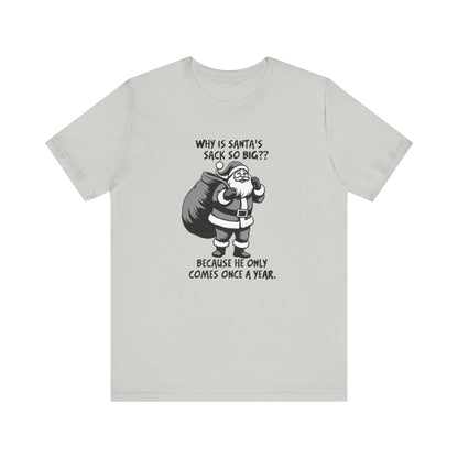 Funny Christmas T-Shirt — "Why Is Santa’s Sack So Big?" Holiday Graphic Tee