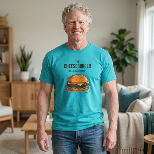 Cheeseburger Genius Tee — "The cheeseburger is a genius invention" Cotton Crew Shirt