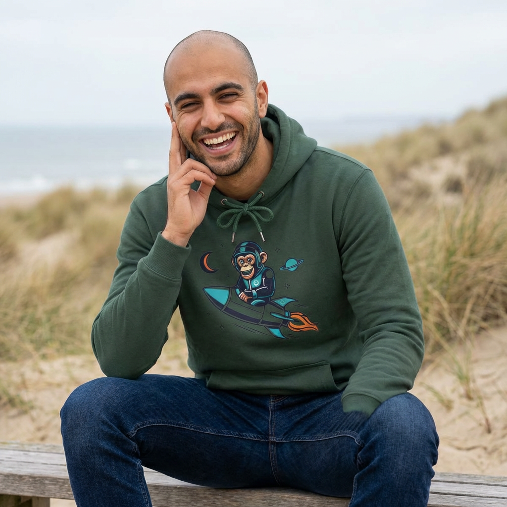 Astronaut Chimp, Unisex Heavyweight Hooded Sweatshirt