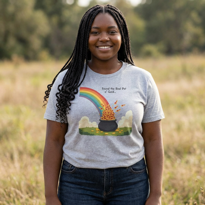 T‑Shirt — "Found the Real Pot of Gold" Rainbow & Leprechaun Cat Graphic