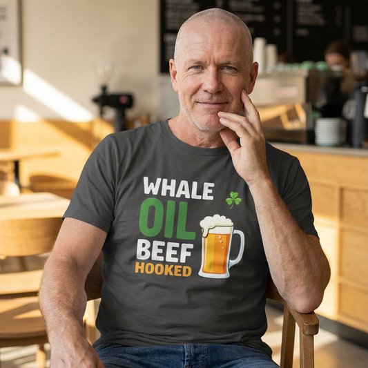 Whale Oil Beef Hooked Beer T-Shirt – Funny Irish Pub St. Patrick’s Day Tee