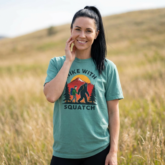 Hike With Squatch T-Shirt — Vintage Bigfoot Hiking Graphic Tee
