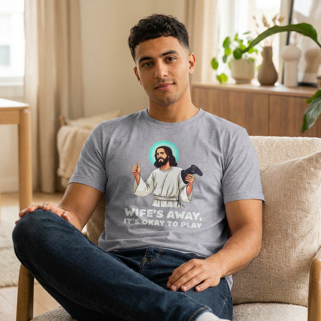 Wife’s away, Jesus tee, Playful Unisex Crew Tee with Humorous Design