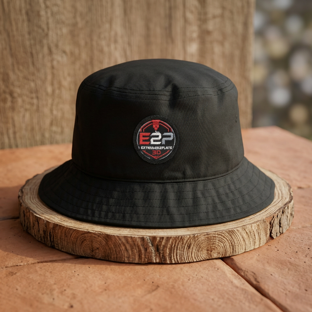 Extruder2plate, Embroidered Retro Skull Bucket Hat — Vintage Red Stripes Logo
