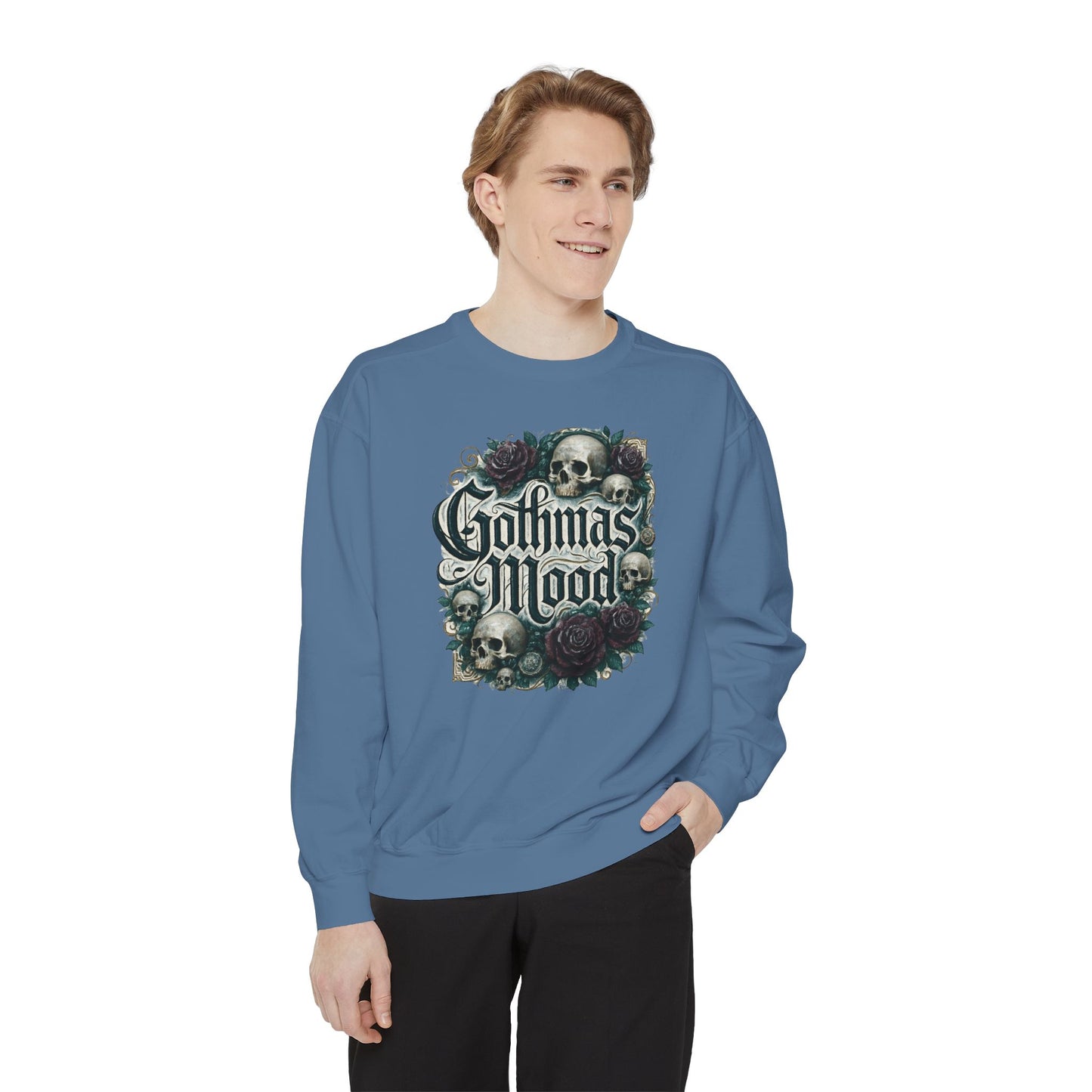 Gothmas Mood Sweatshirt — Gothic Skull & Roses Holiday Pullover