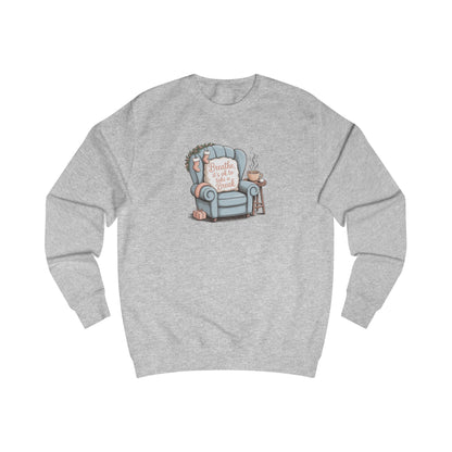 Book Lover Sweatshirt — Cozy Reading Chair Design (“Happiness is a Cup of Tea & a Good Book”)