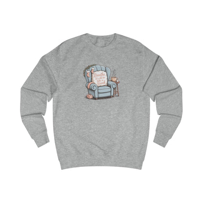 Book Lover Sweatshirt — Cozy Reading Chair Design (“Happiness is a Cup of Tea & a Good Book”)