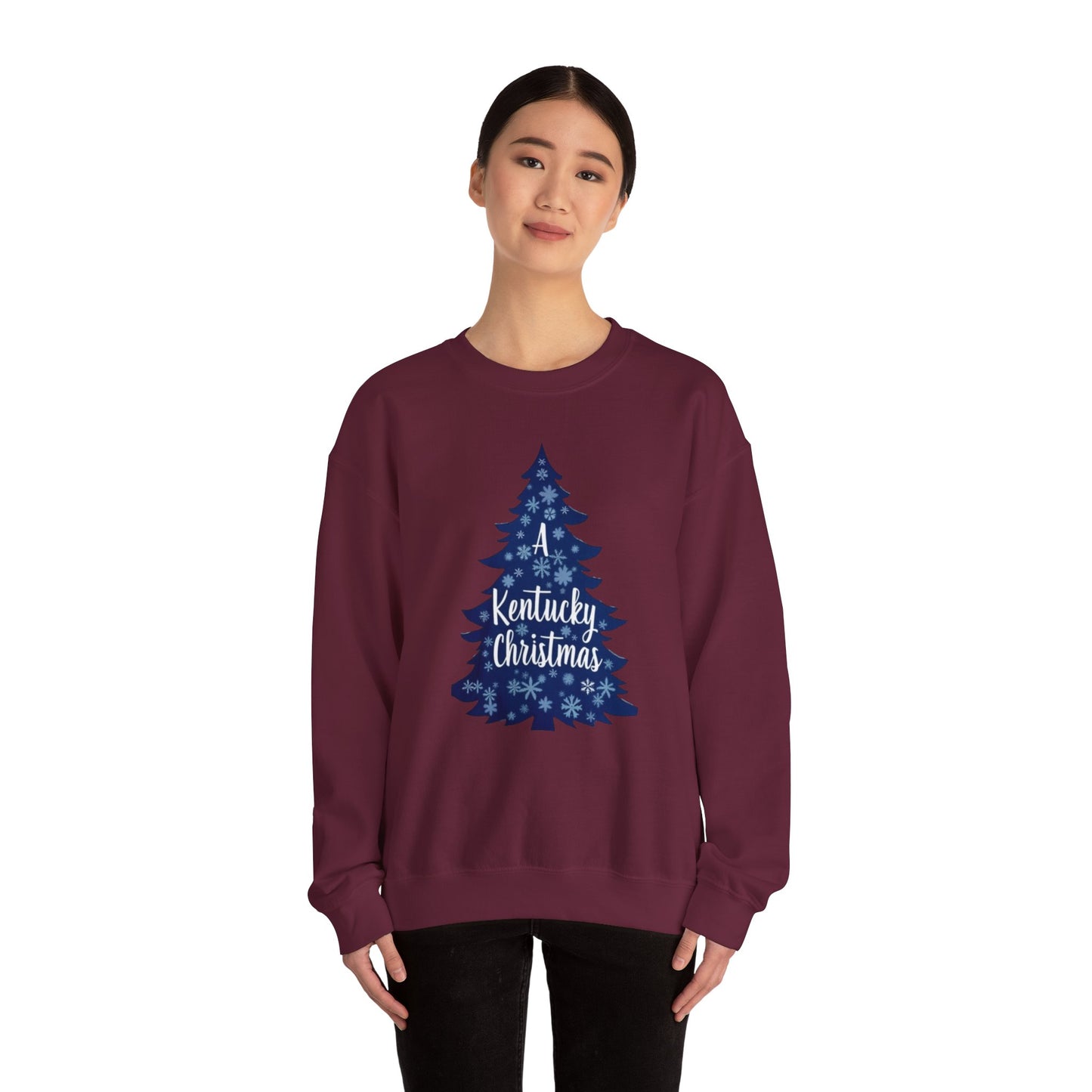 Kentucky Christmas Sweatshirt — Blue Plaid Tree Holiday Crewneck