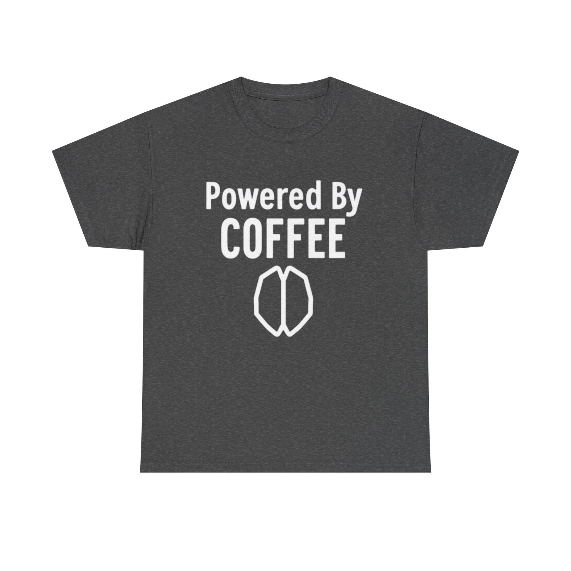Powered By Coffee Unisex Heavy Cotton Tee, Funny Coffee Lover Shirt, Gift for Barista, Casual Wear, Perfect for Birthdays, Everyday Use - Psychonaut Swag