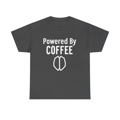 Powered By Coffee Unisex Heavy Cotton Tee, Funny Coffee Lover Shirt, Gift for Barista, Casual Wear, Perfect for Birthdays, Everyday Use - Psychonaut Swag