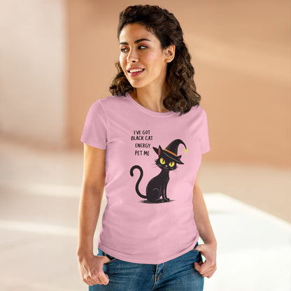 Black Cat Energy Tee — Cute Witchy Women's T-Shirt ("I've Got Black Cat Energy — Pet Me")