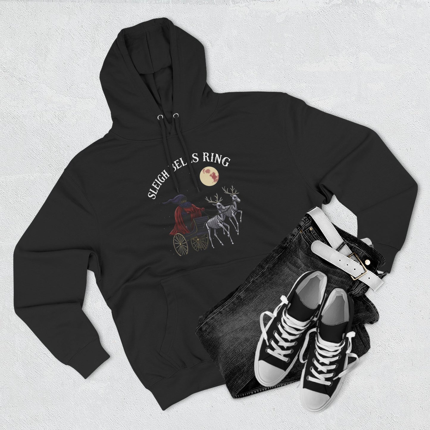 Sleigh Bells Ring Hoodie — Vintage Reindeer Christmas Pullover