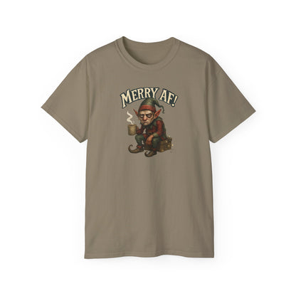 T‑Shirt — 'Merry AF' Vintage Grouchy Elf Christmas Tee